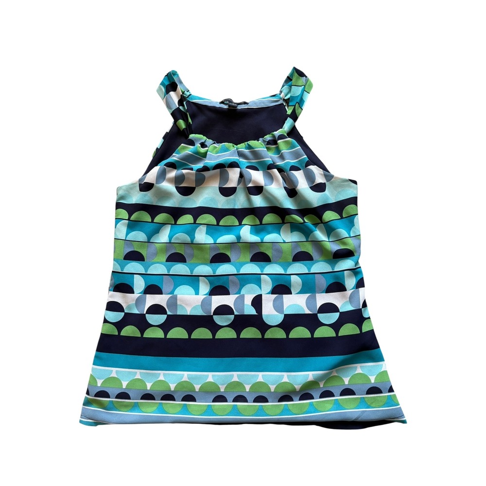 Banana Republic Women's Tank Top S Geo Print Halter Blouse‎ Blue Green Retro Y2K